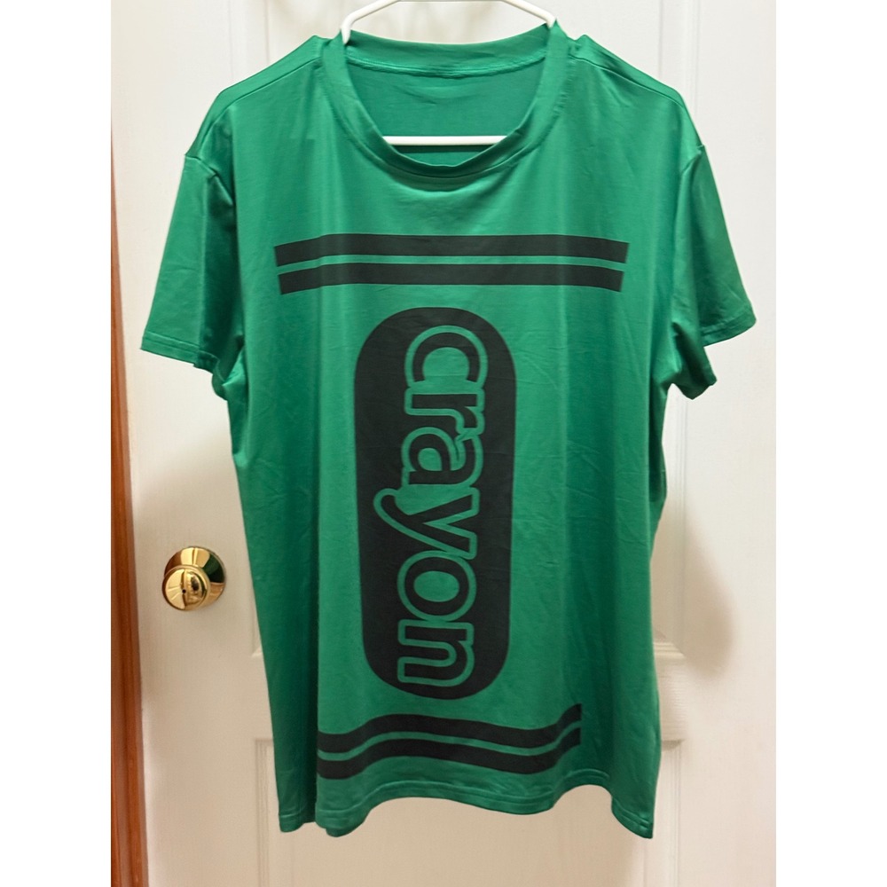 Green Crayon Costume T-Shirt Short Sleeve Graphic Tee Adult XL Halloween Teacher